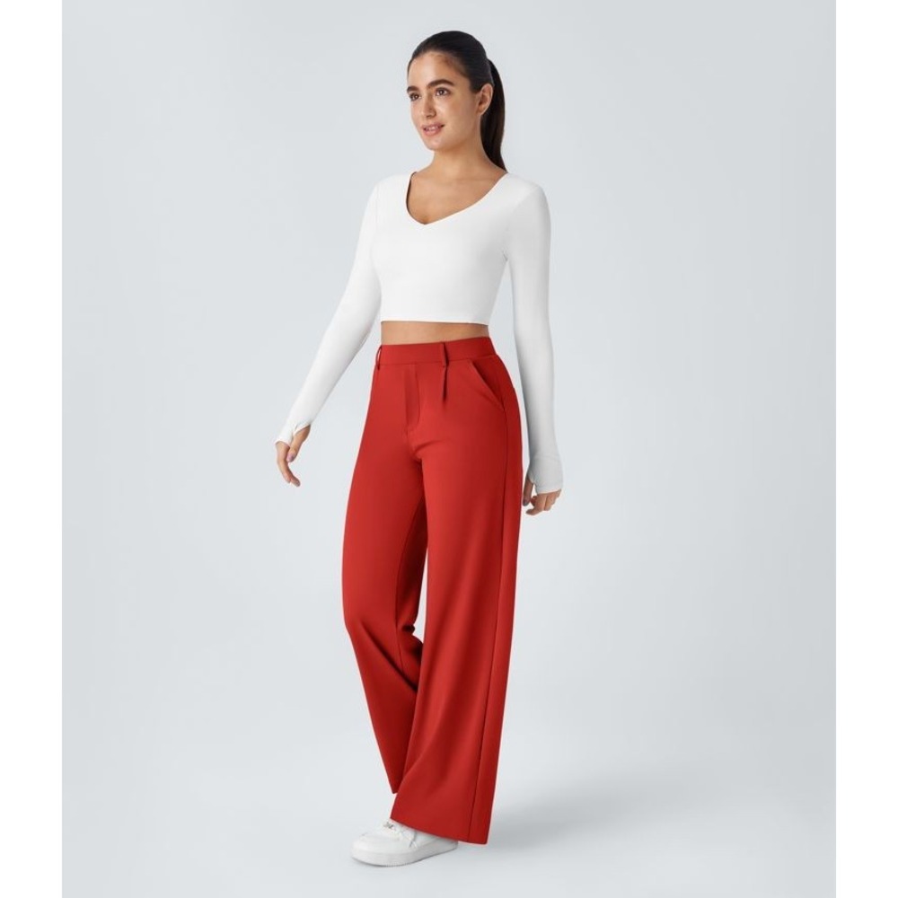 Halara Pants Flex Day Stretch Straight Leg Medium Tall Poppy Red High Waisted